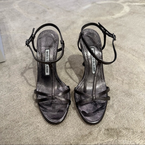 NIB Manolo Blahnik Dark Silver Strappy Sandal High Heels
